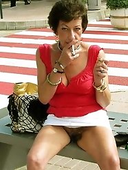 Short haired Filthy granny with pierced pussy